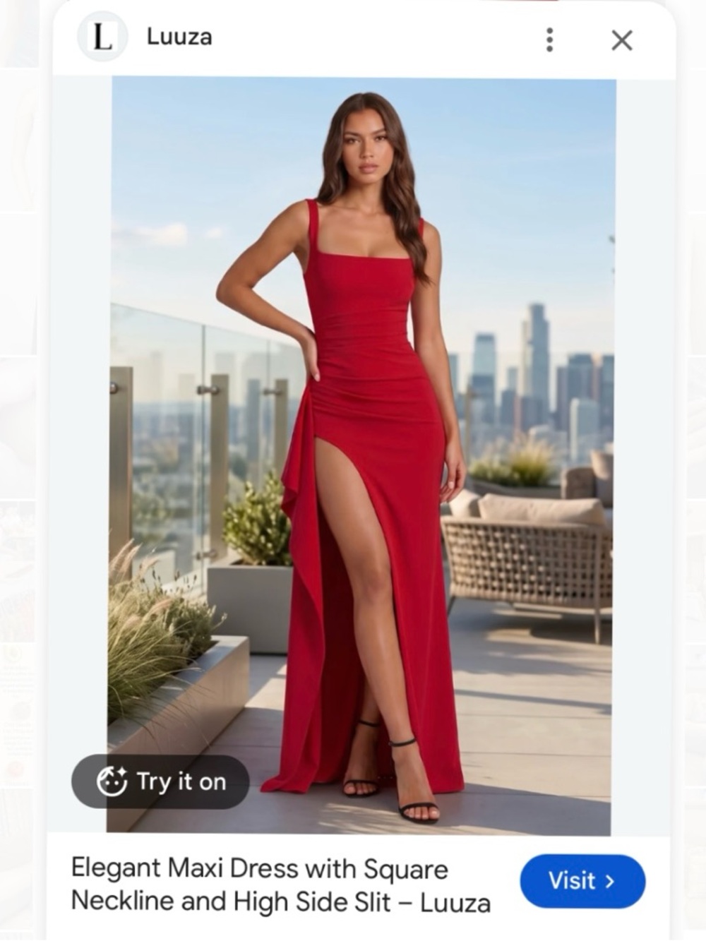 New Women XS Chic square neckline and flattering side ruching ,high leg slit